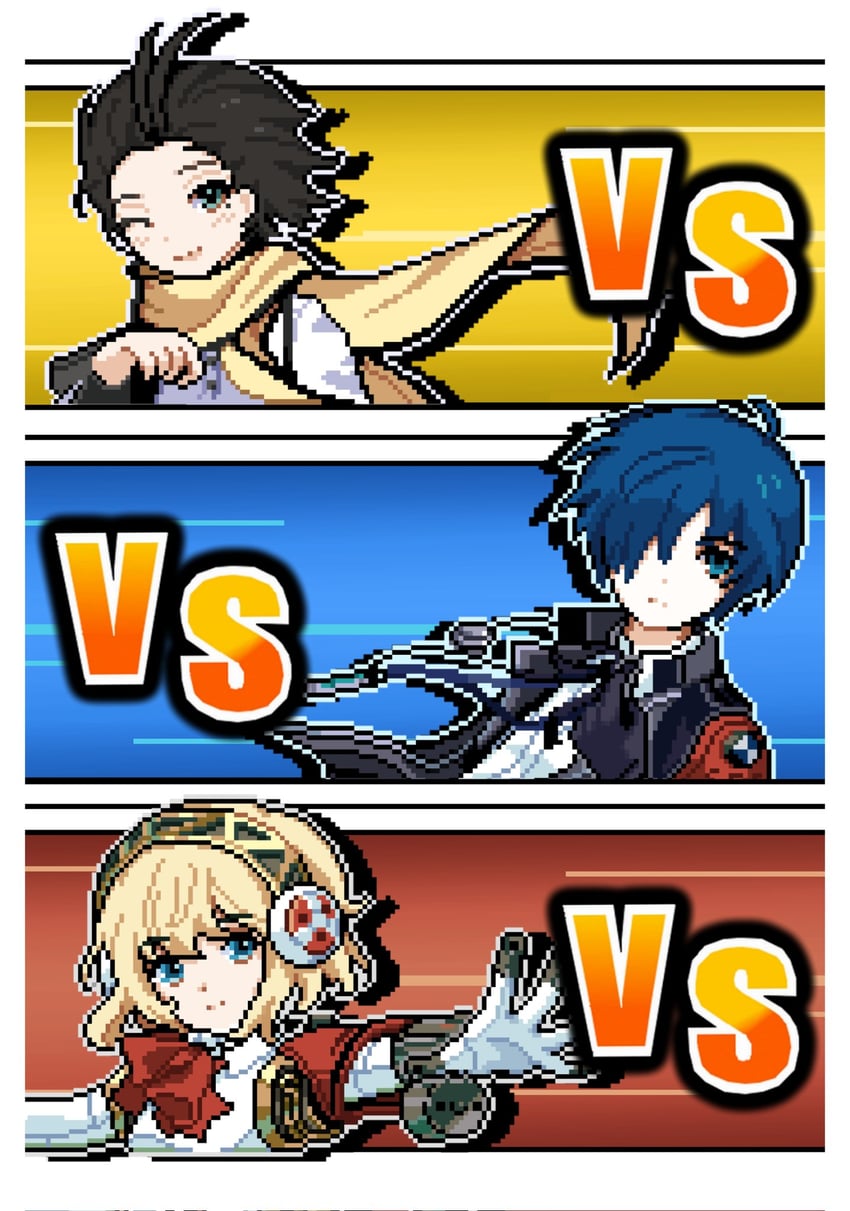 yuuki makoto, aigis, and mochizuki ryouji (pokemon and 4 more) drawn by 0m3o0y5