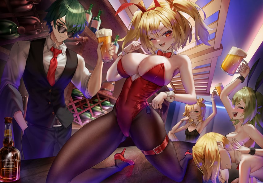 burnice white, luciana de montefio, caesar king, lighter, and piper wheel (zenless zone zero) drawn by wendy_(5877)