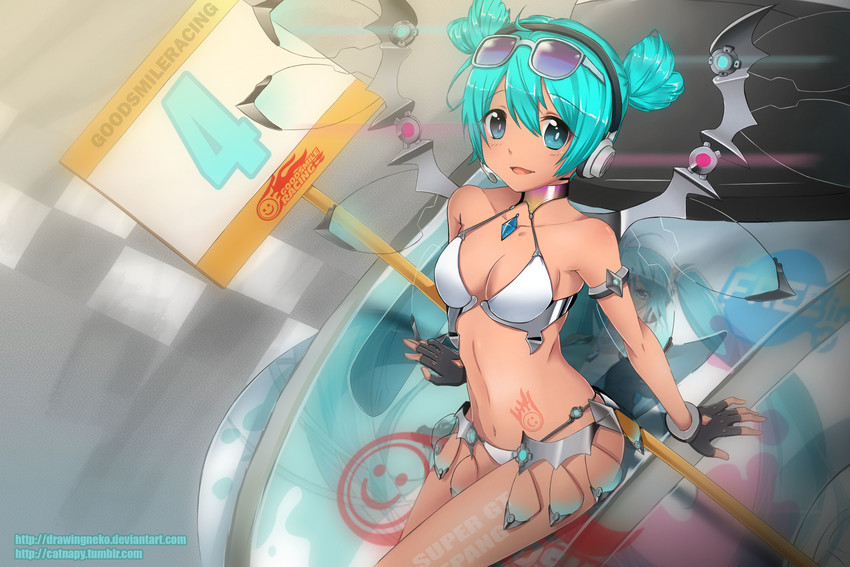 hatsune miku and racing miku (vocaloid and 3 more) drawn by drawingneko