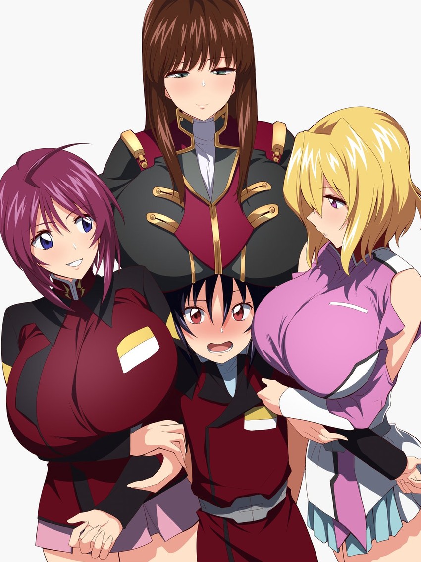 lunamaria hawke, shinn asuka, stellar loussier, and setsuko ohara (gundam and 5 more) drawn by kloah