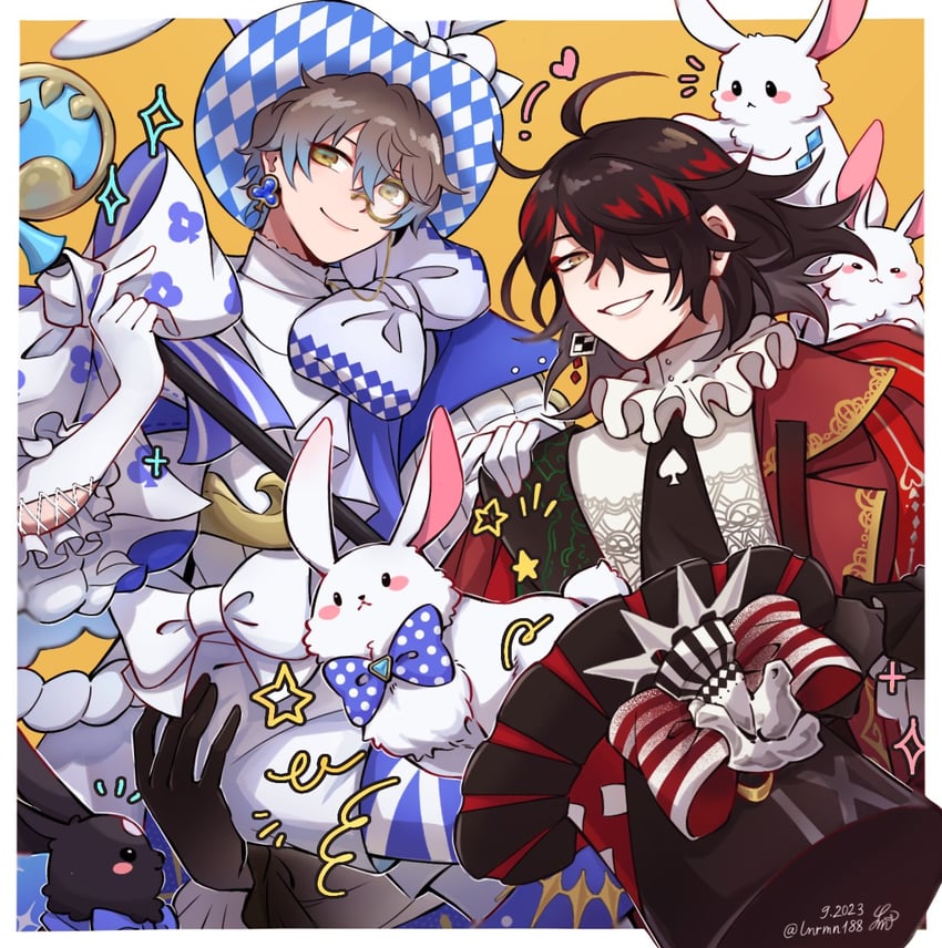 ike eveland and vox akuma (nijisanji and 1 more) drawn by lunar_mun