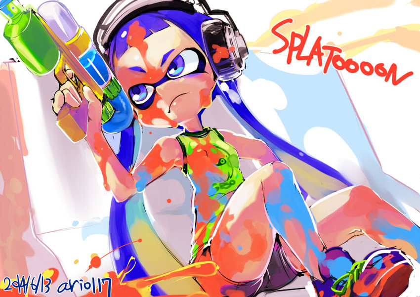 inkling player character, inkling girl, and blooper (splatoon and 2 more) drawn by ario