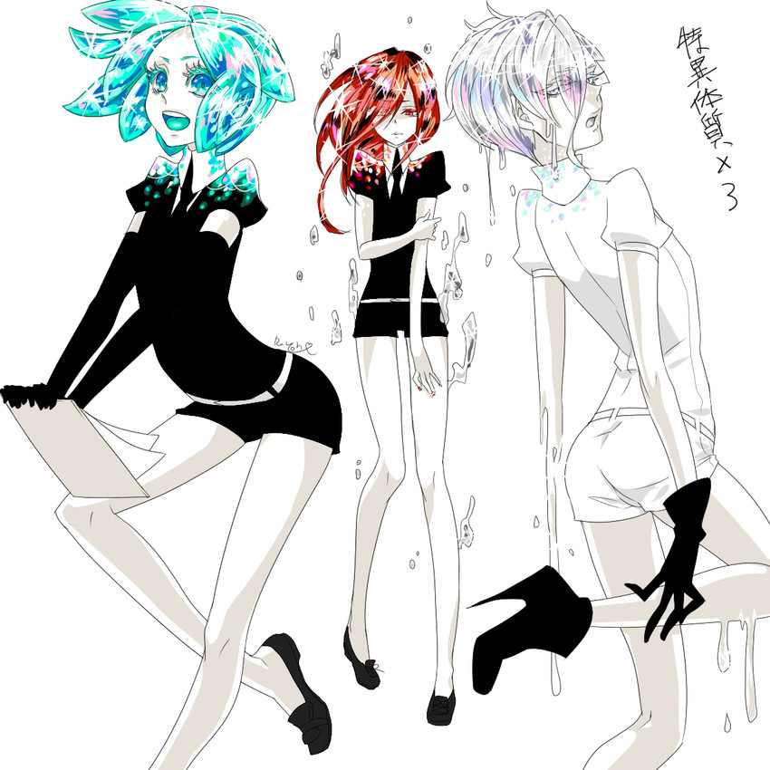 phosphophyllite, cinnabar, and antarcticite (houseki no kuni) drawn by ruyou_(ruyoh)