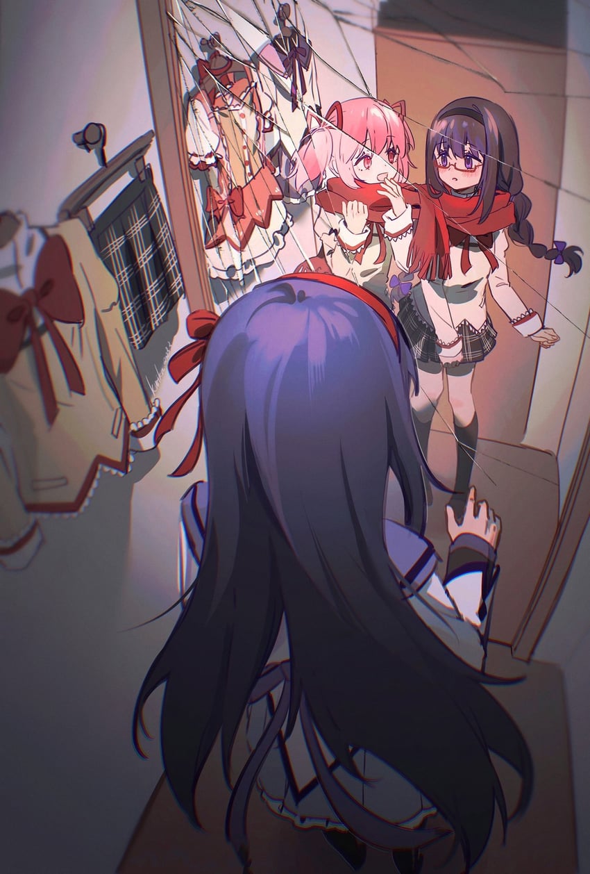 akemi homura and kaname madoka (mahou shoujo madoka magica) drawn by qianyewuli