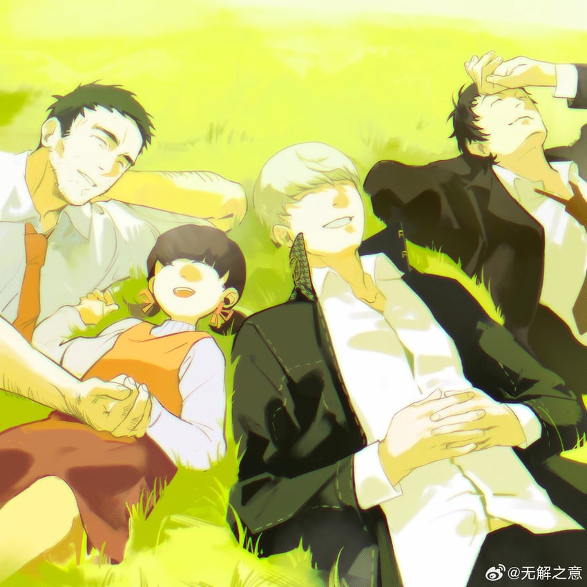 narukami yu, doujima nanako, adachi tooru, and doujima ryoutarou (persona and 1 more) drawn by wujiezhiyi
