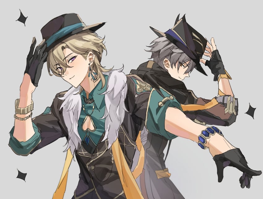 trailblazer, caelus, and aventurine (honkai and 1 more) drawn by literally1me