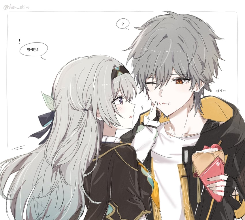trailblazer, firefly, and caelus (honkai and 1 more) drawn by hsr_shiro