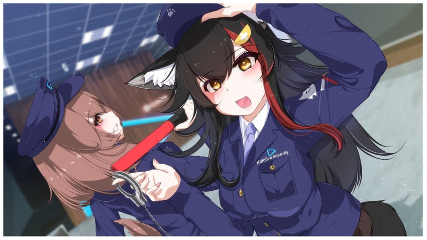 ookami mio and inugami korone (hololive) drawn by hiro_(phese)