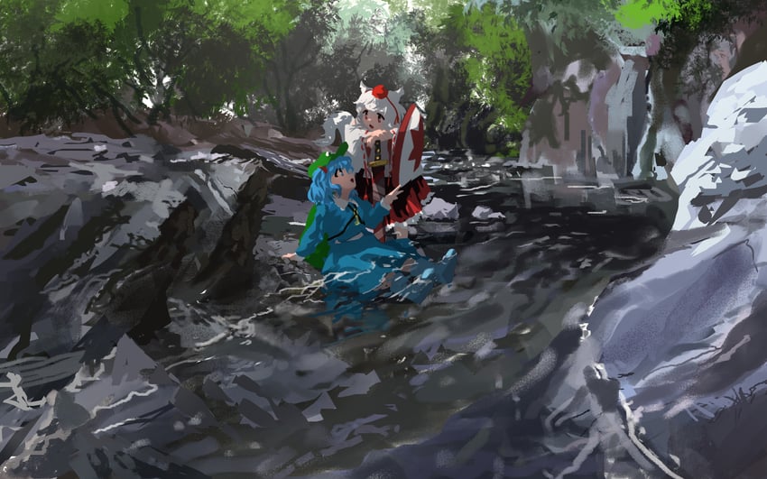 inubashiri momiji and kawashiro nitori (touhou) drawn by ushitsuchi