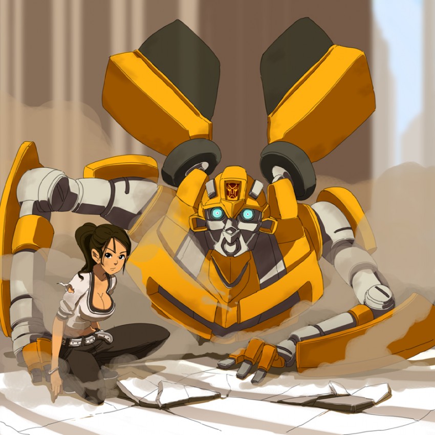bumblebee, mikaela banes, and megan fox (transformers) drawn by yupii