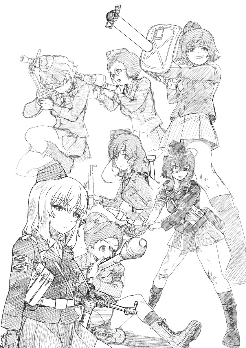 itsumi erika, akaboshi koume, kojima emi, hida ema, katsuya megu, and 1 more (girls und panzer) drawn by yoyokkun
