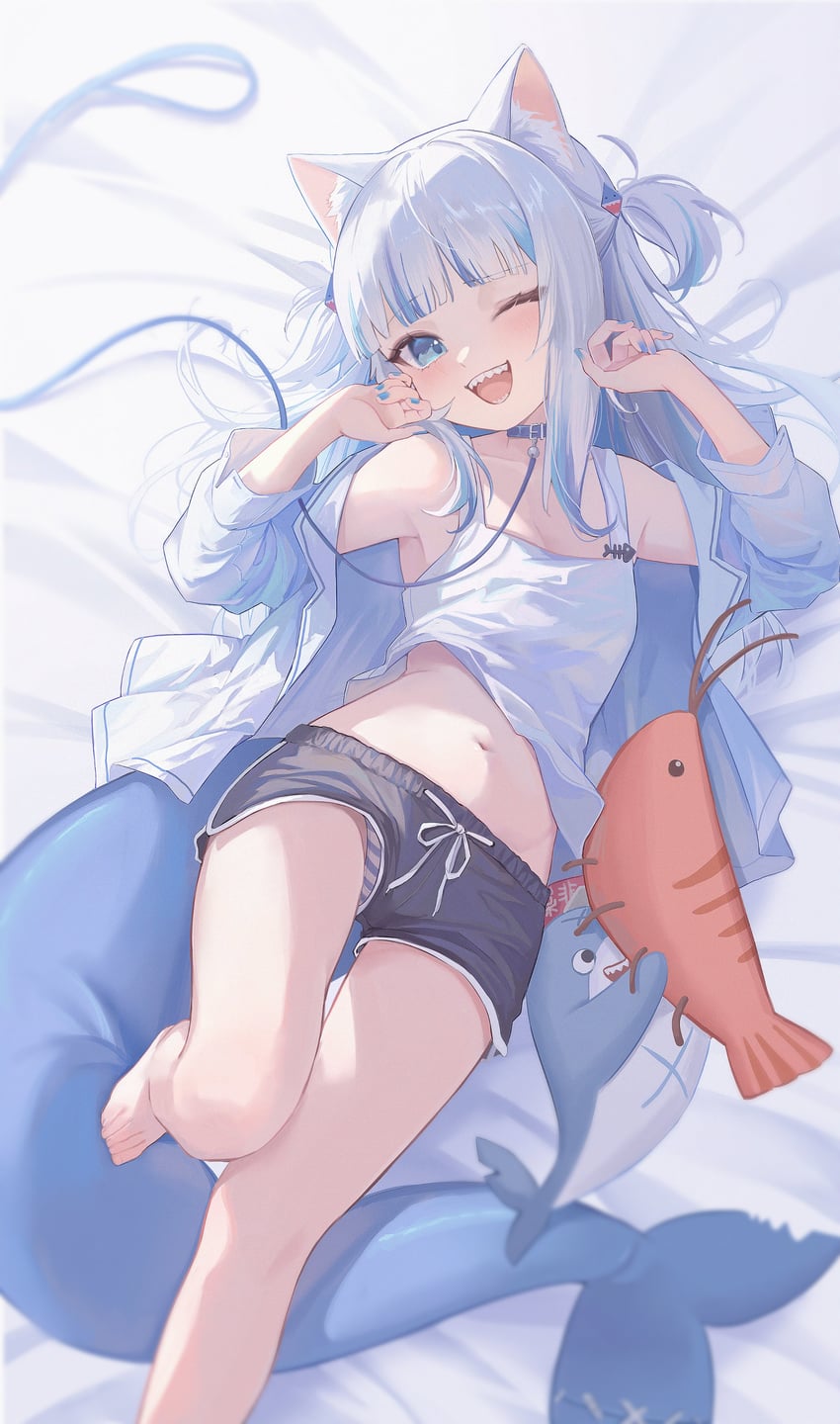 gawr gura and bloop (hololive and 1 more) drawn by midori_fufu