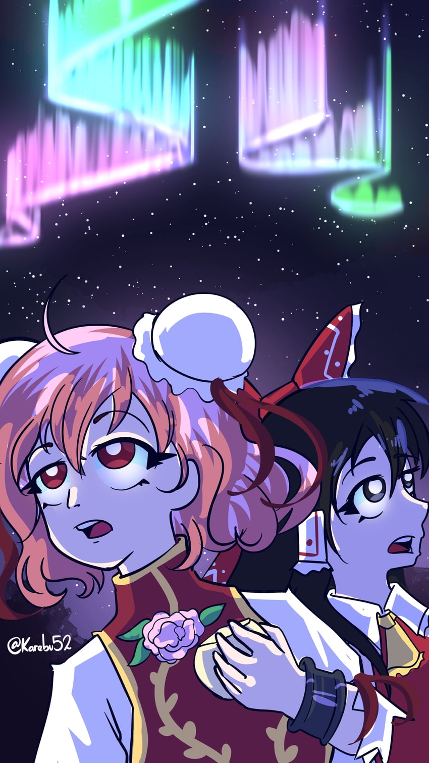 hakurei reimu and ibaraki kasen (touhou and 1 more) drawn by karebu52