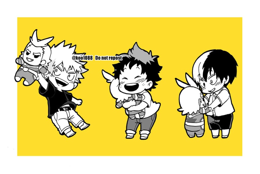 midoriya izuku, bakugou katsuki, todoroki shoto, and all might (boku no hero academia) drawn by koo1088