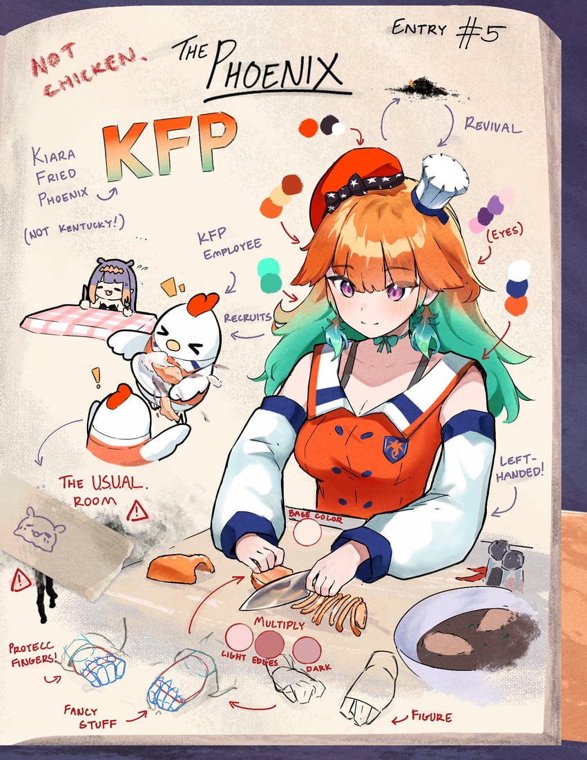 ninomae ina'nis, takanashi kiara, takodachi, and kfp employee (hololive and 1 more) drawn by taiyo_sketches