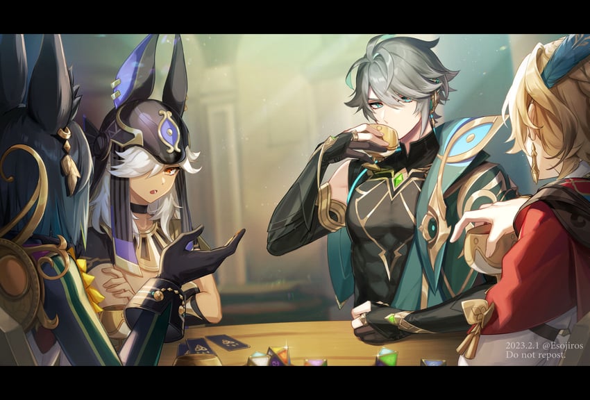 alhaitham, tighnari, kaveh, and cyno (genshin impact) drawn by amaichi_esora
