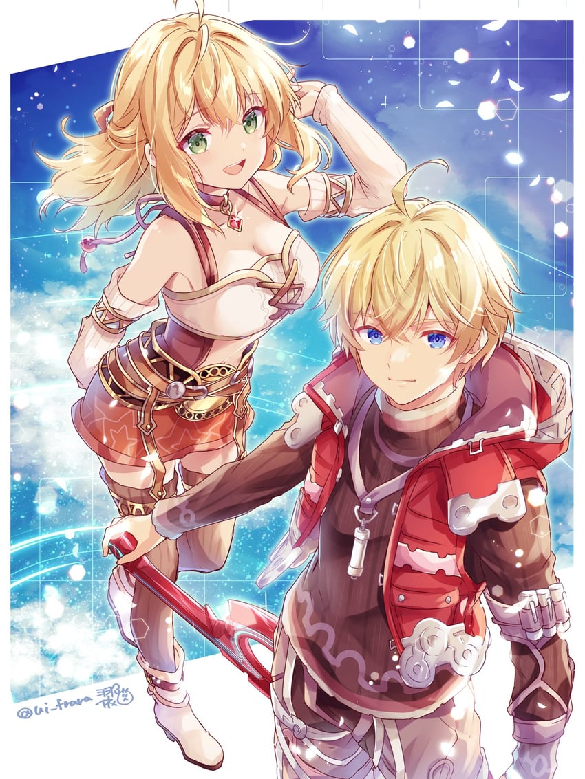 shulk and fiora (xenoblade chronicles and 1 more) drawn by ui_frara