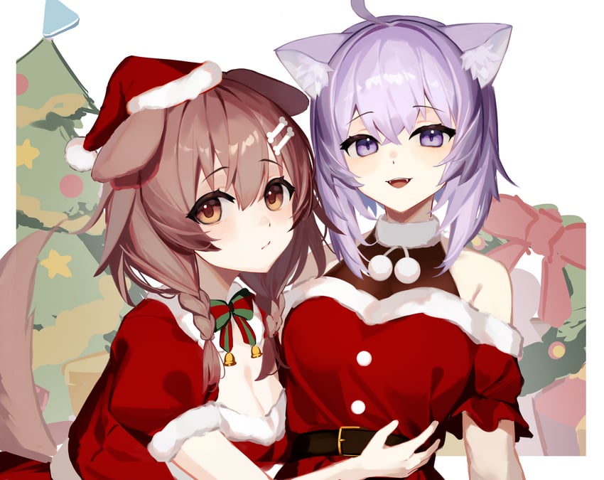 nekomata okayu and inugami korone (hololive) drawn by cine_(wazd0183)