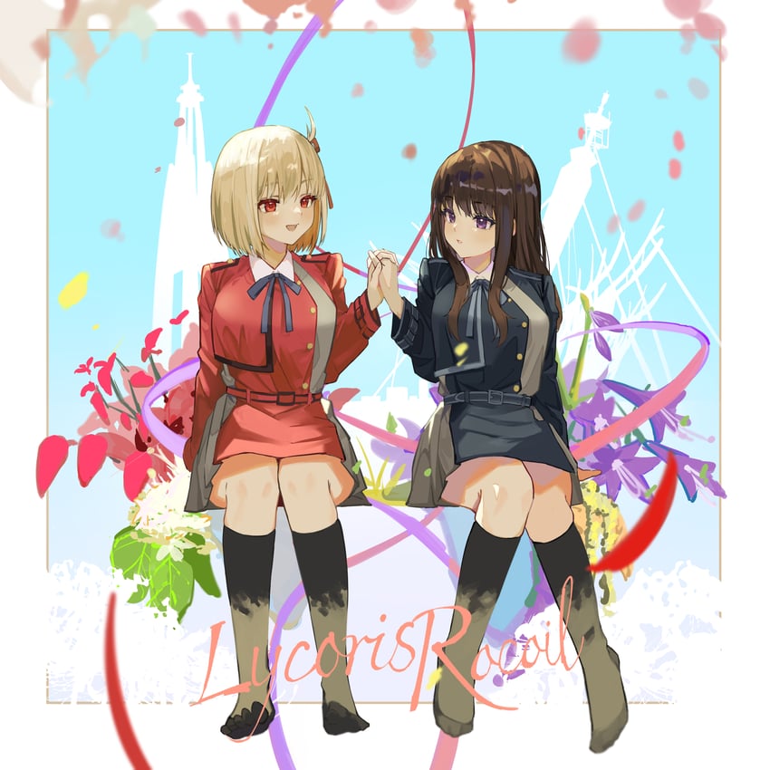 nishikigi chisato and inoue takina (lycoris recoil) drawn by nappi0110