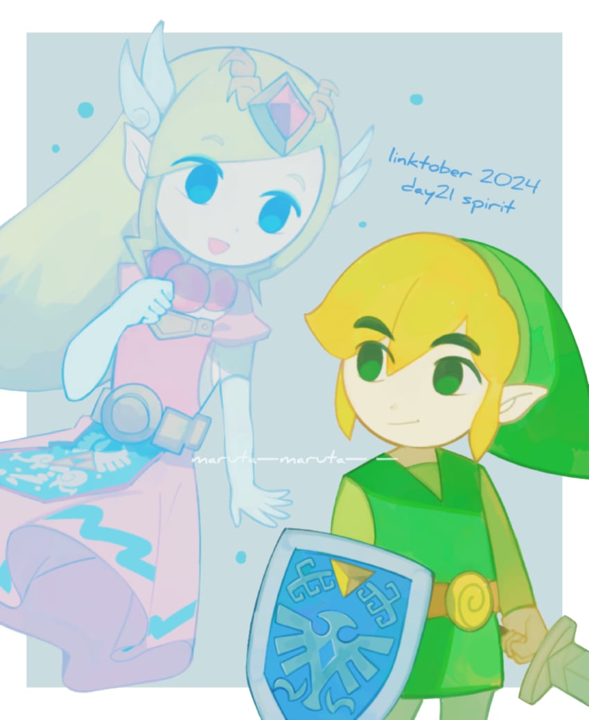 link, princess zelda, toon link, and toon zelda (the legend of zelda and 1 more) drawn by maruta_maruta