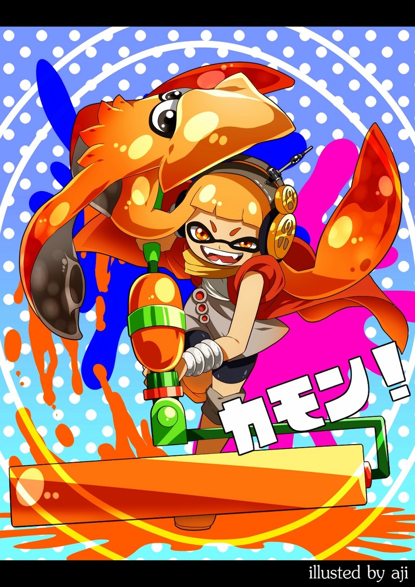 inkling player character, inkling girl, and mohammed avdol (jojo no kimyou na bouken and 2 more) drawn by aji_(coastal_area)