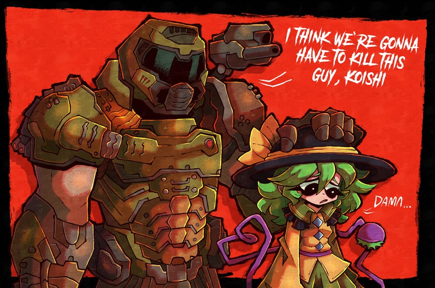 komeiji koishi and doomguy (touhou and 2 more) drawn by elemenopii