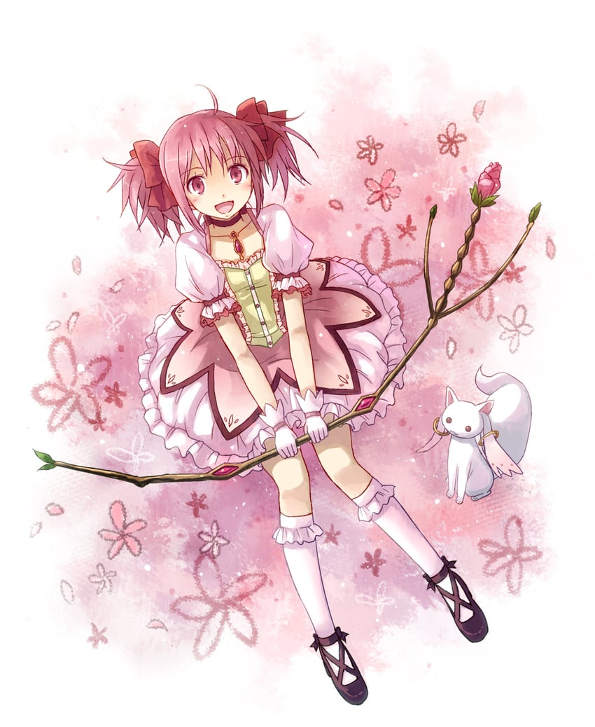 kaname madoka and kyubey (mahou shoujo madoka magica) drawn by yakka