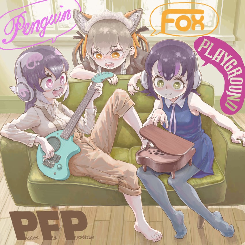island fox, humboldt penguin, and african penguin (kemono friends and 1 more) drawn by bara_bara_(pop_pop)