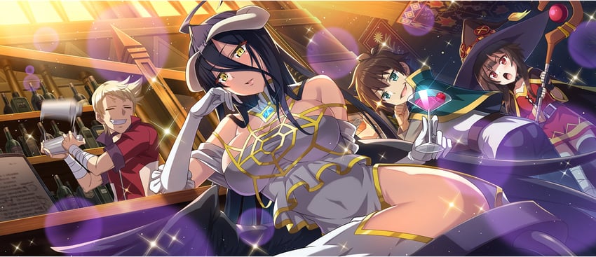 megumin, satou kazuma, albedo, and dust (kono subarashii sekai ni shukufuku wo! and 2 more)