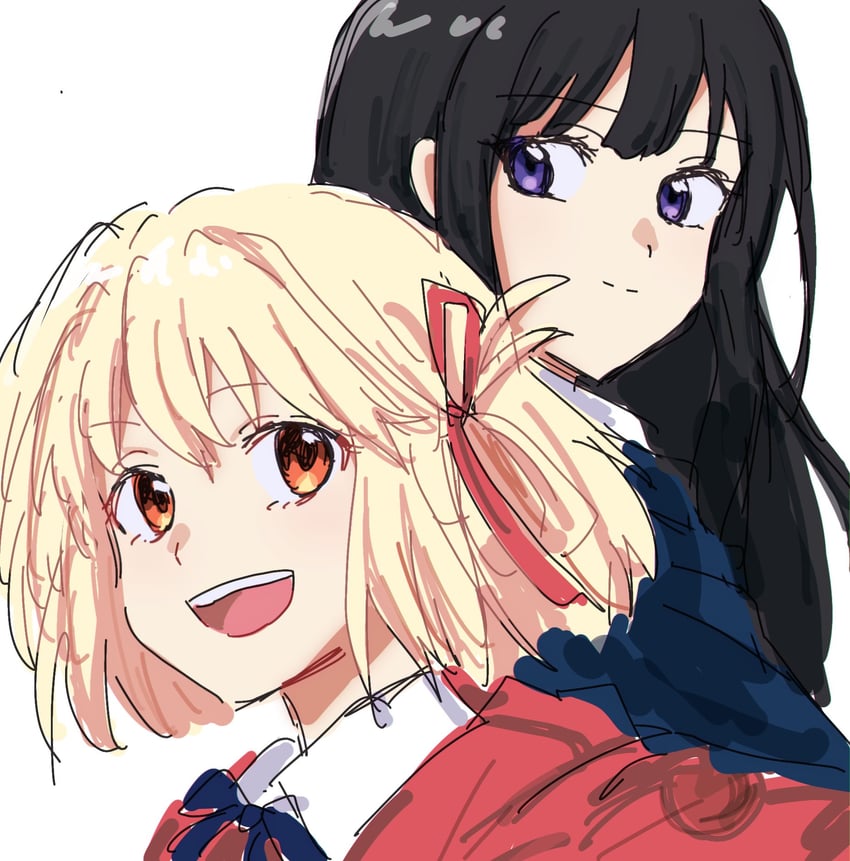 nishikigi chisato and inoue takina (lycoris recoil) drawn by kumtlekumtle