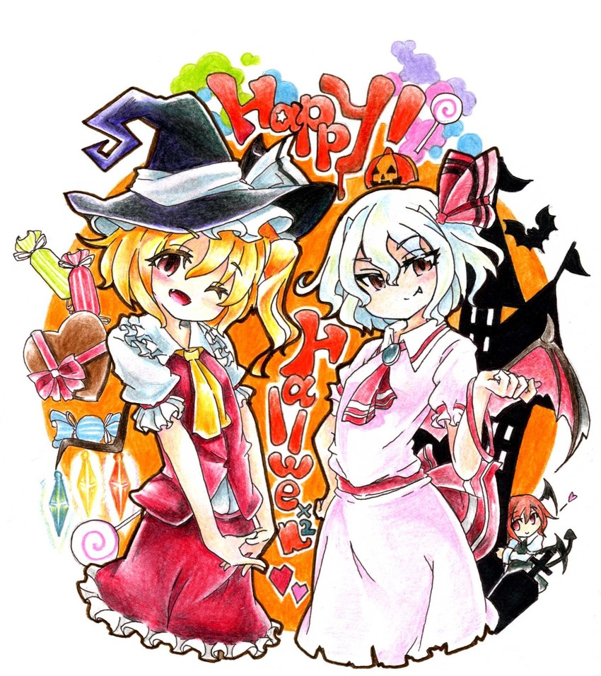 remilia scarlet, flandre scarlet, and koakuma (touhou) drawn by gokuu_(acoloredpencil)
