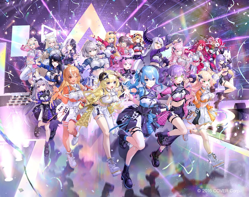 hoshimachi suisei, tokoyami towa, shirogane noel, la+ darknesss, shiori novella, and 15 more (hololive and 2 more) drawn by amagai_tarou and matsuura_kento