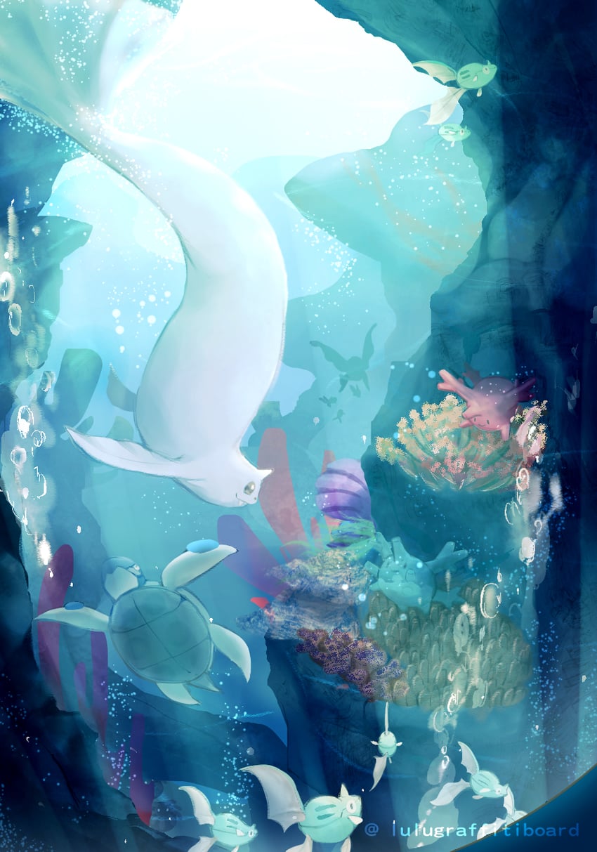 kyogre, corsola, dewgong, remoraid, finneon, and 4 more (pokemon) drawn by littlelluu