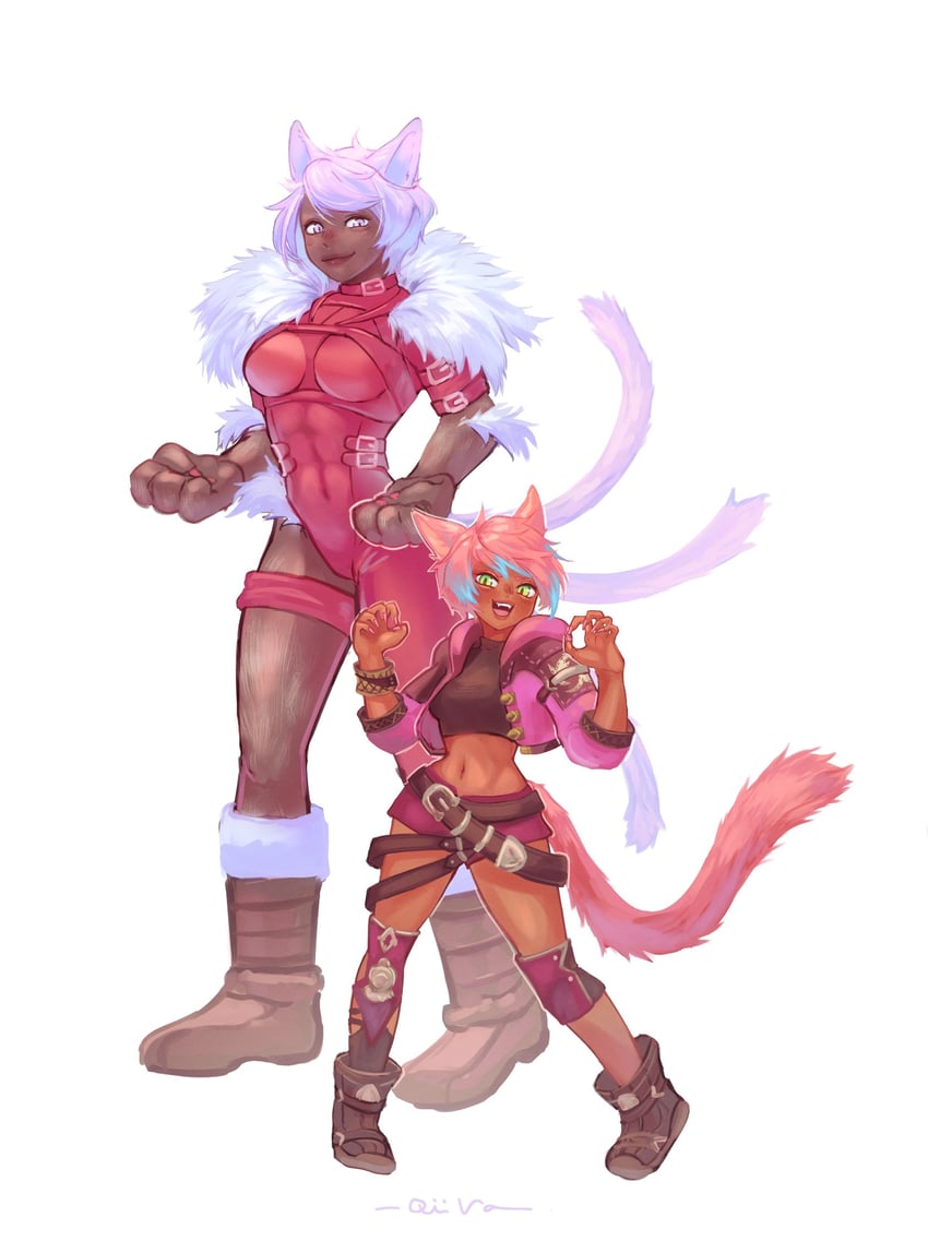 yaana and black cat (final fantasy and 1 more) drawn by qii_va