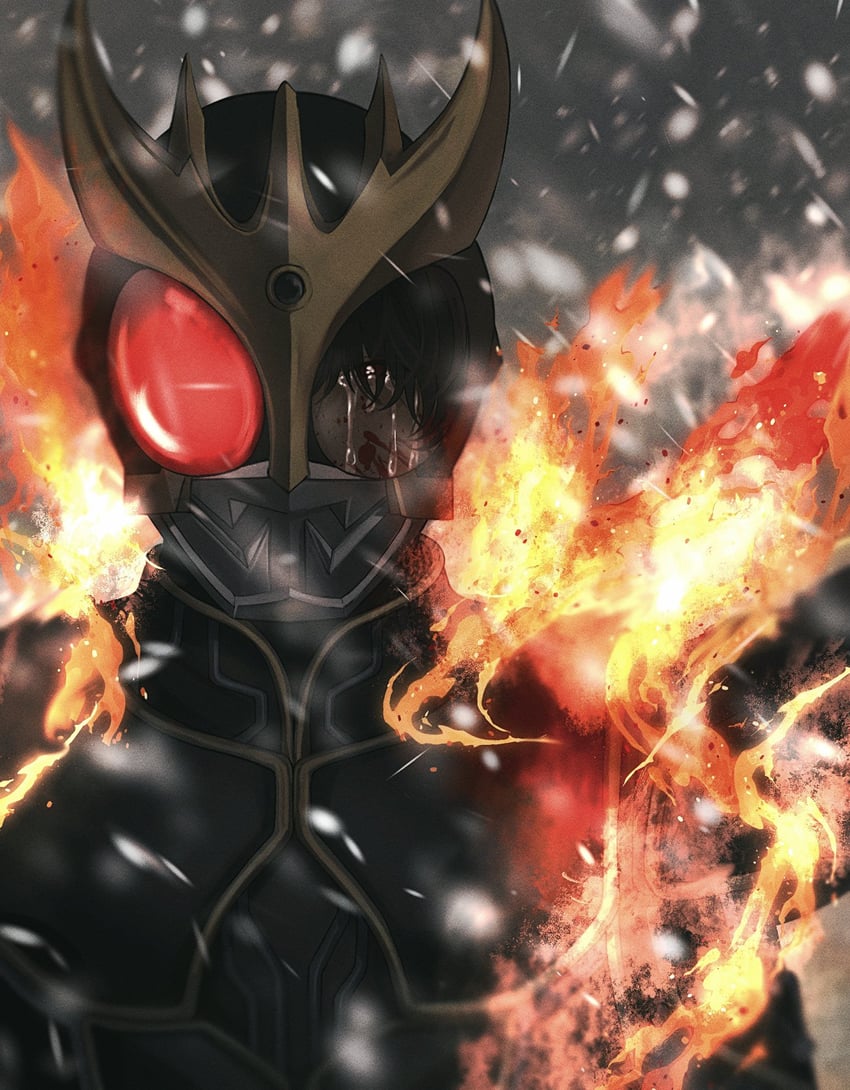 kamen rider kuuga and godai yuusuke (kamen rider and 1 more) drawn by sasakura34
