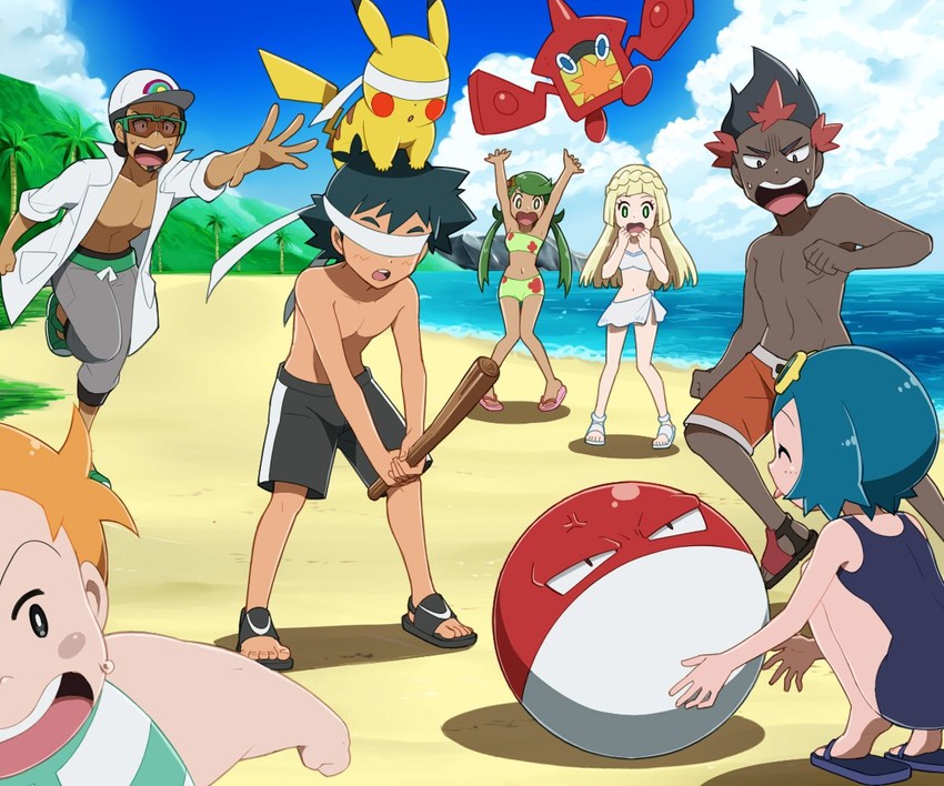 pikachu, lillie, ash ketchum, rotom, lana, and 6 more (pokemon and 1 more) drawn by djmn_c