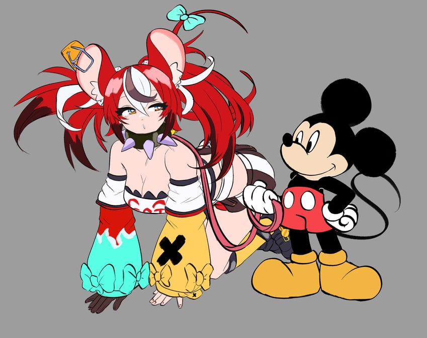 hakos baelz and mickey mouse (hololive and 2 more) drawn by peagade