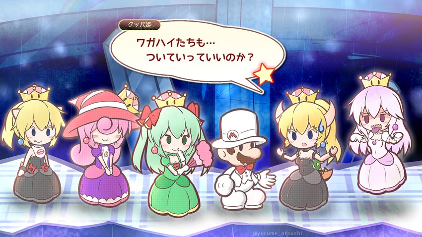 mario, bowsette, princess king boo, paper mario, bowsette jr., and 2 more (mario and 6 more) drawn by yurume_atsushi