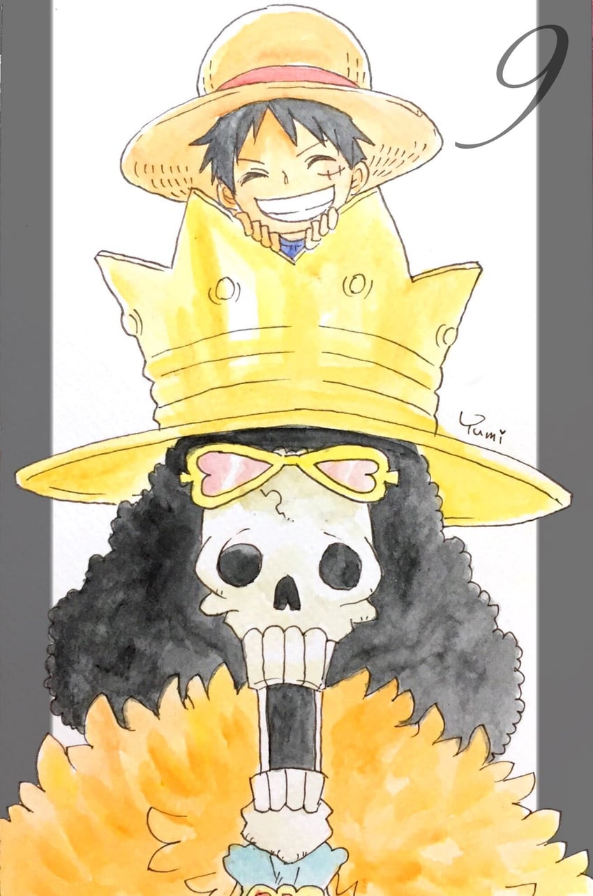 monkey d. luffy and brook (one piece) drawn by hanakotoba28
