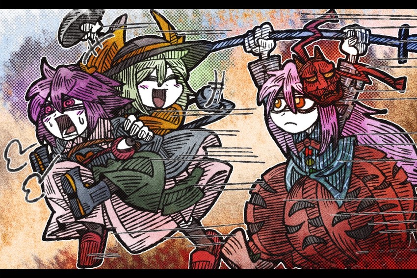 komeiji koishi, komeiji satori, and hata no kokoro (touhou) drawn by suenari_(peace)