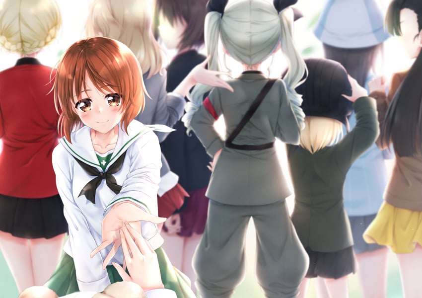 nishizumi miho, darjeeling, nishizumi maho, anchovy, kay, and 5 more (girls und panzer) drawn by mini_dang01