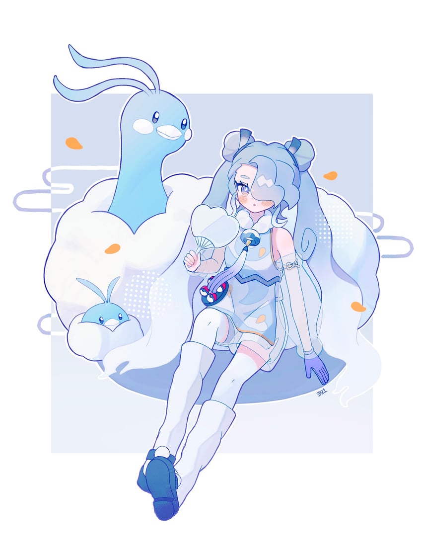 hatsune miku, altaria, swablu, and flying miku (pokemon and 2 more) drawn by miwoi