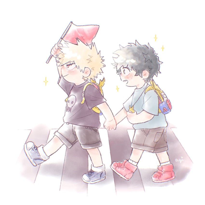 midoriya izuku and bakugou katsuki (boku no hero academia) drawn by aqistory