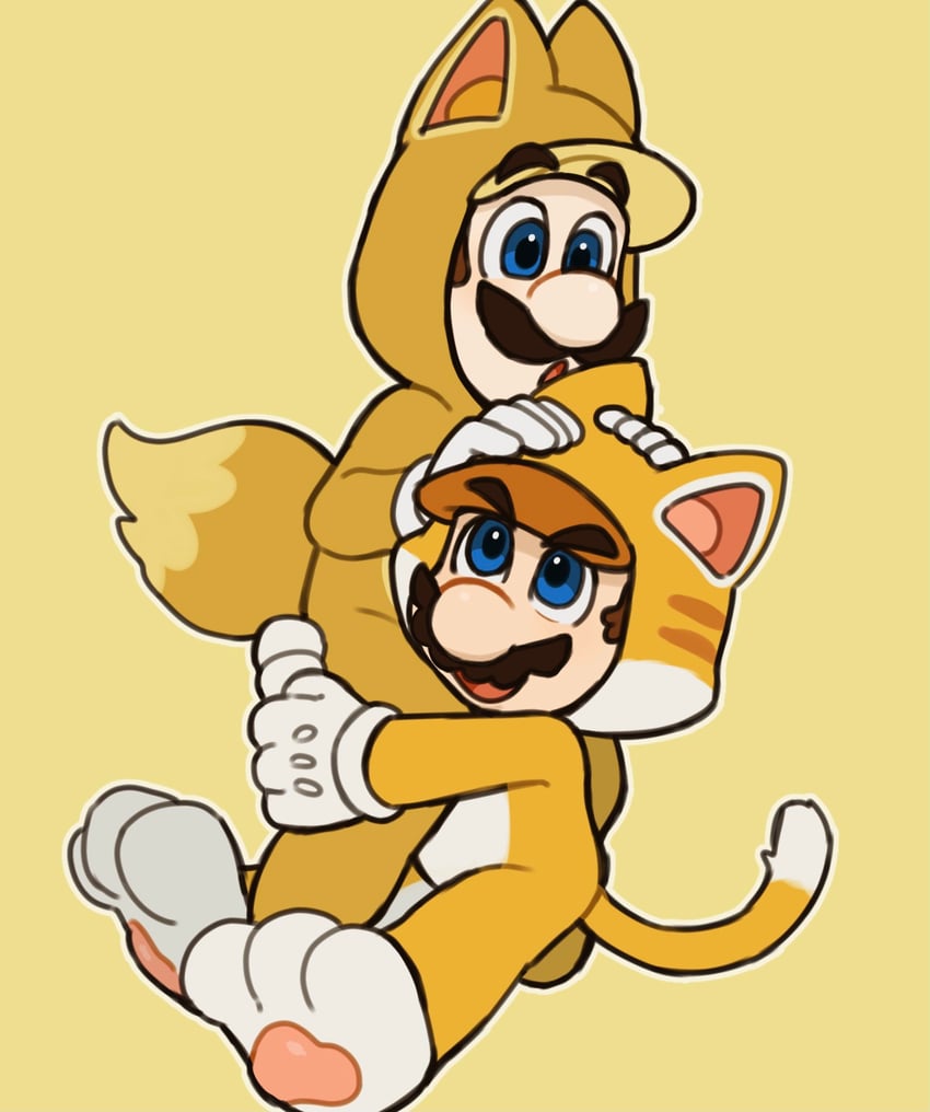 mario, luigi, cat mario, and kitsune luigi (mario and 1 more) drawn by mimimi_(mimimim9999)