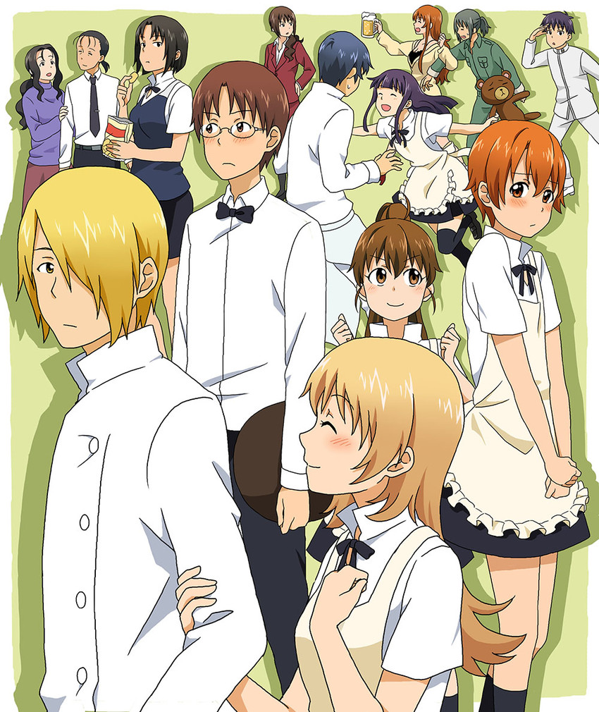 taneshima popura, inami mahiru, yamada aoi, todoroki yachiyo, satou jun, and 11 more (working!!) drawn by donrima