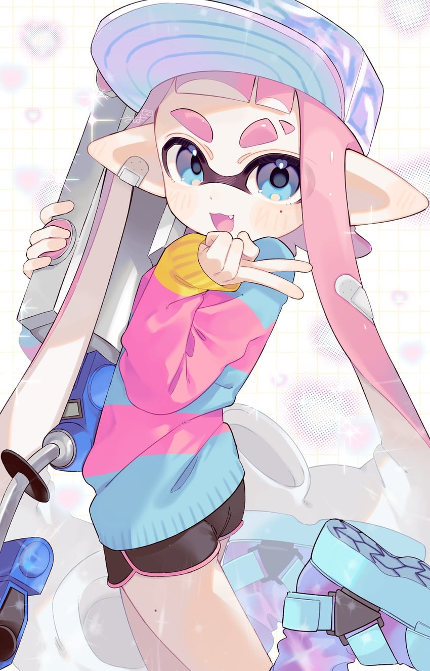 inkling player character and inkling girl (splatoon) drawn by sabata_saba