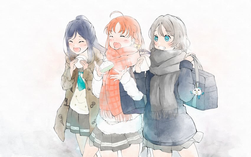 watanabe you, takami chika, and matsuura kanan (love live! and 1 more) drawn by aoiao