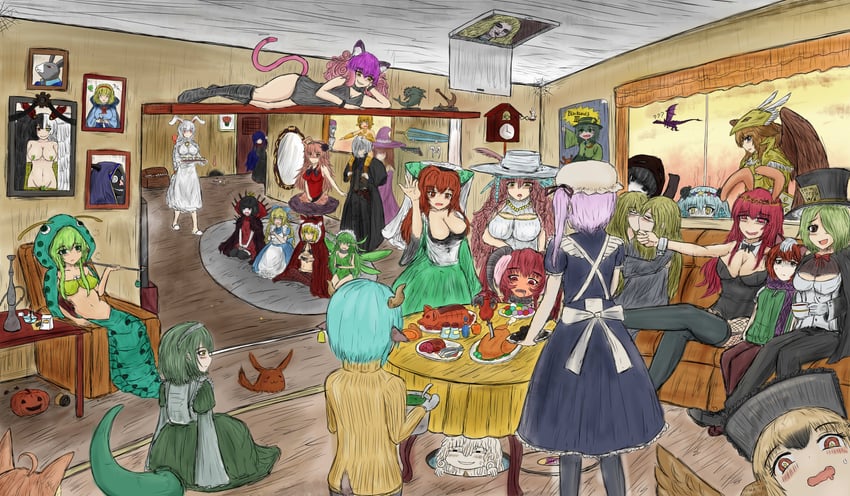 komeiji koishi, alice margatroid, alice, grimm, red hood, and 34 more (touhou and 2 more) drawn by jiejiang_salty