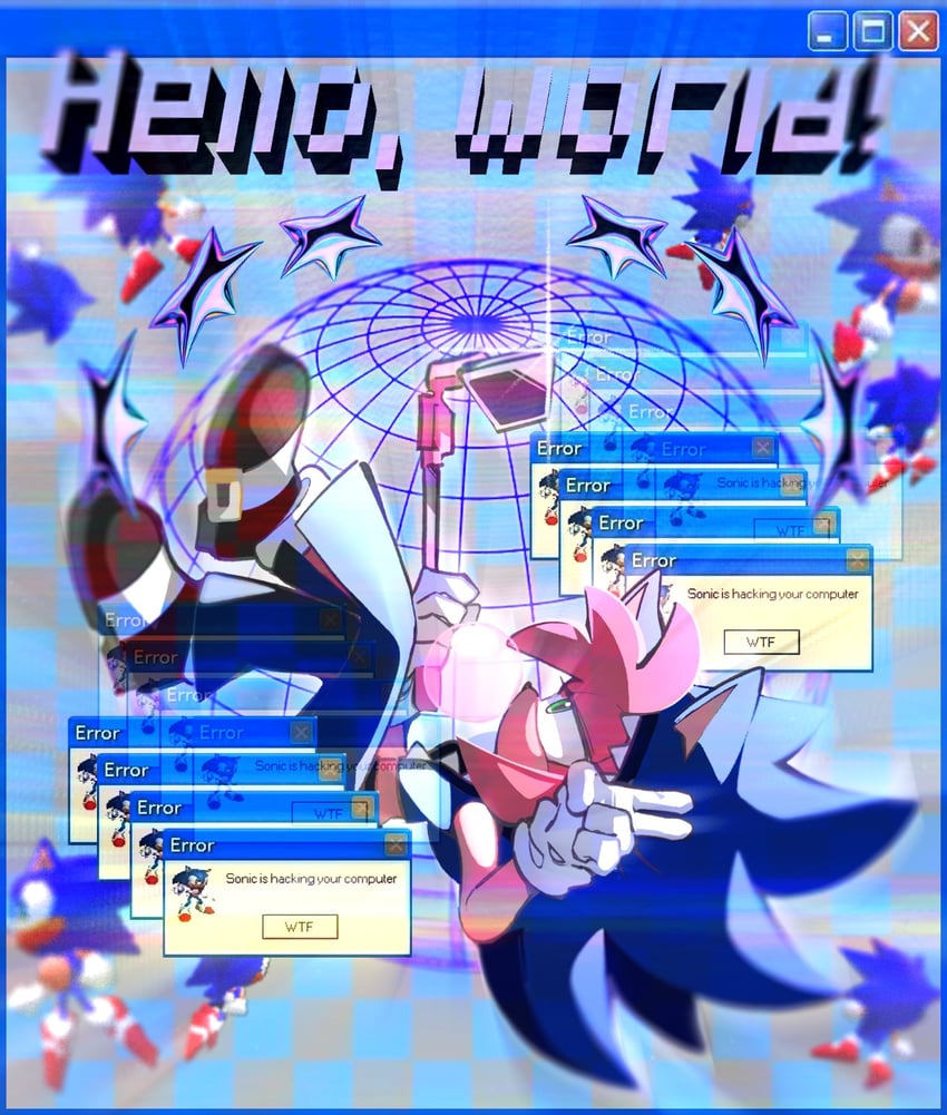 hatsune miku, sonic the hedgehog, amy rose, and classic sonic (vocaloid and 6 more) drawn by merry_bongbong