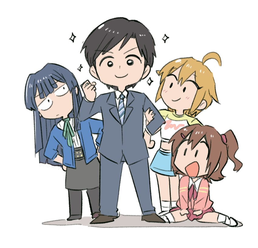 producer, ibuki tsubasa, mogami shizuka, and kasuga mirai (idolmaster and 1 more) drawn by tsubobot